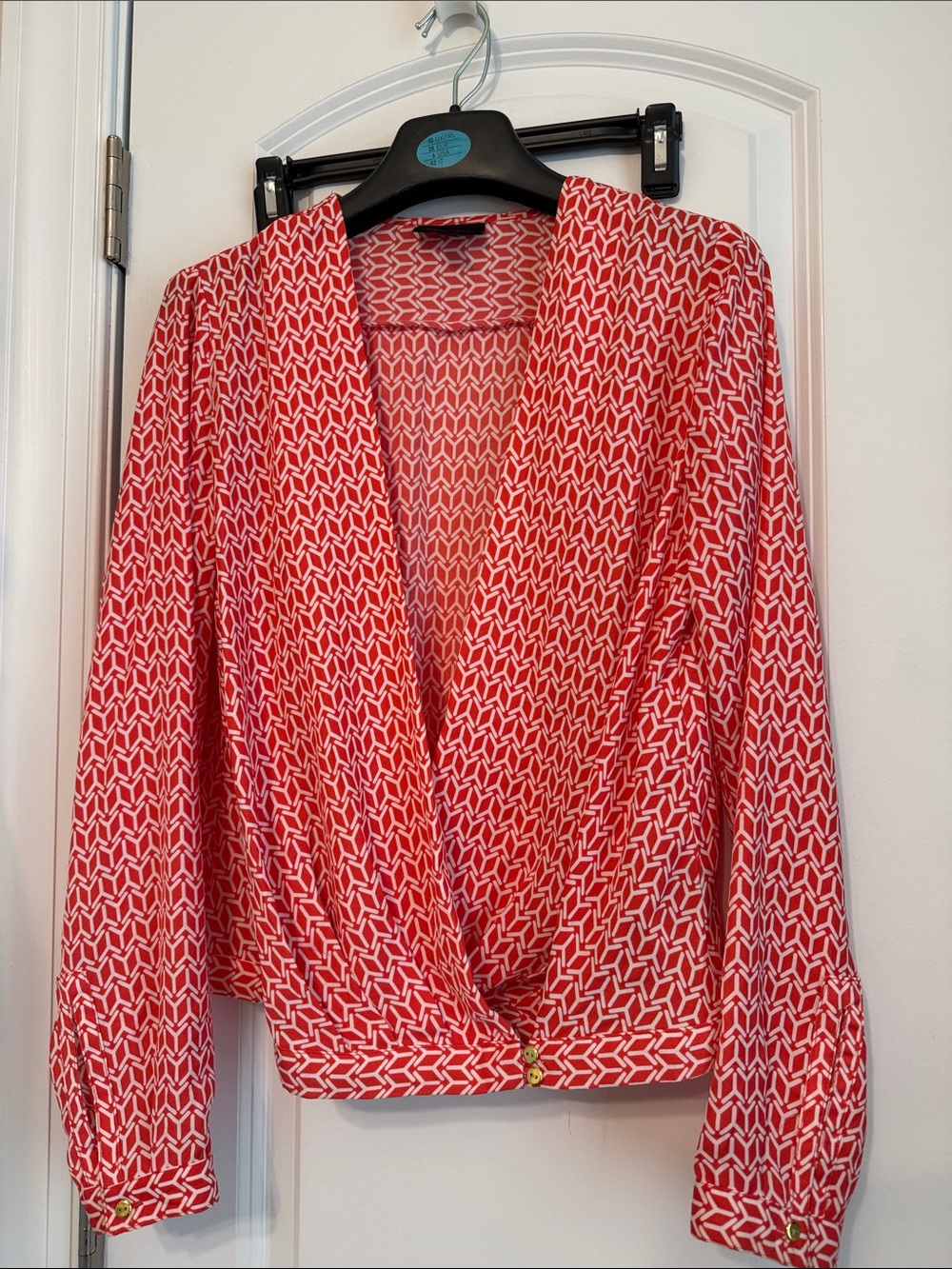 Worthington Red Geometric Wrap Blouse